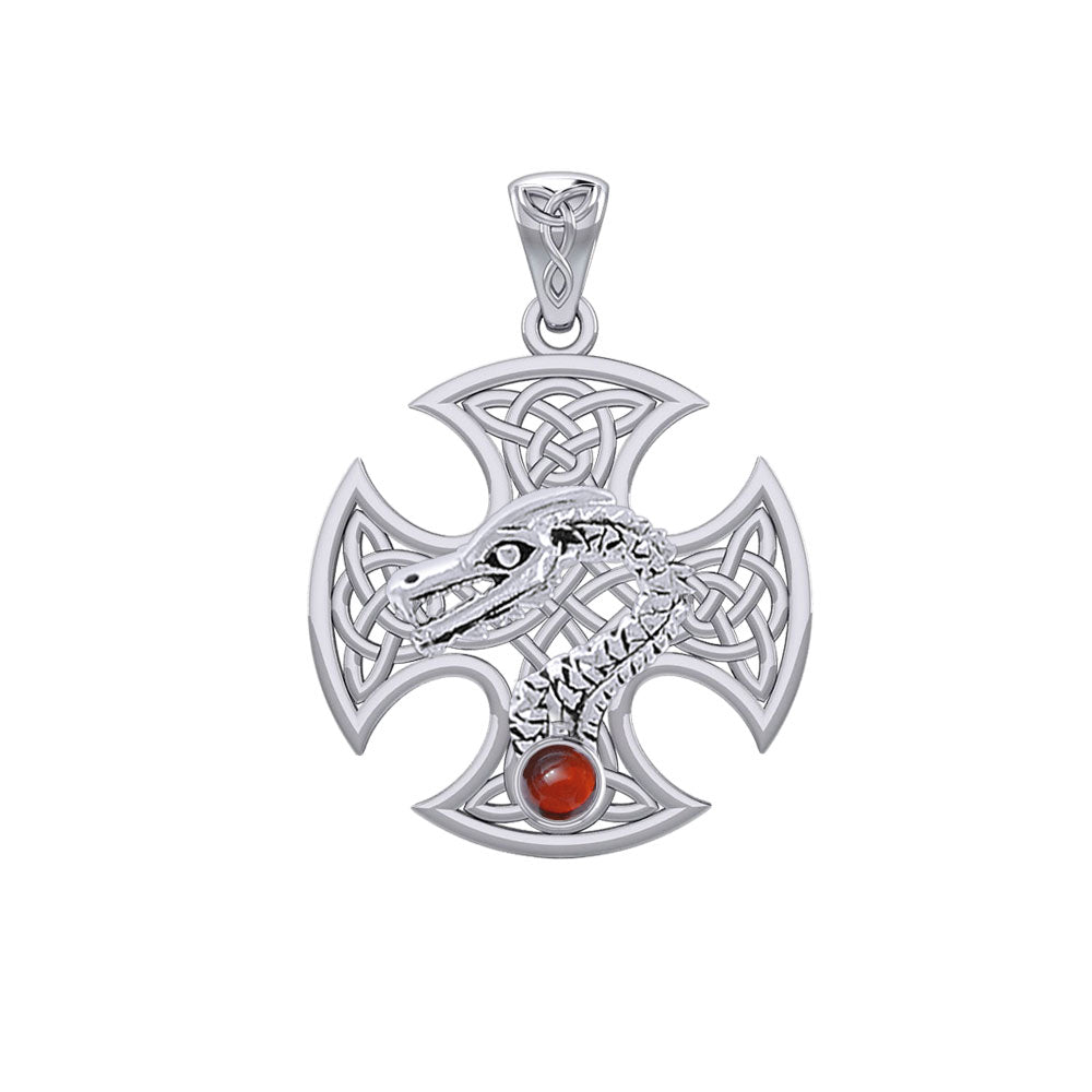 Dragon with Celtic Cross 14K White Gold Pendant WPD5818