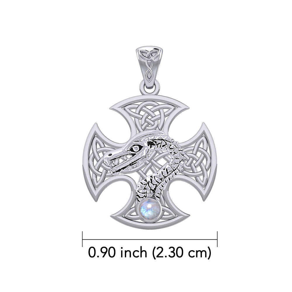 Dragon with Celtic Cross 14K White Gold Pendant WPD5818