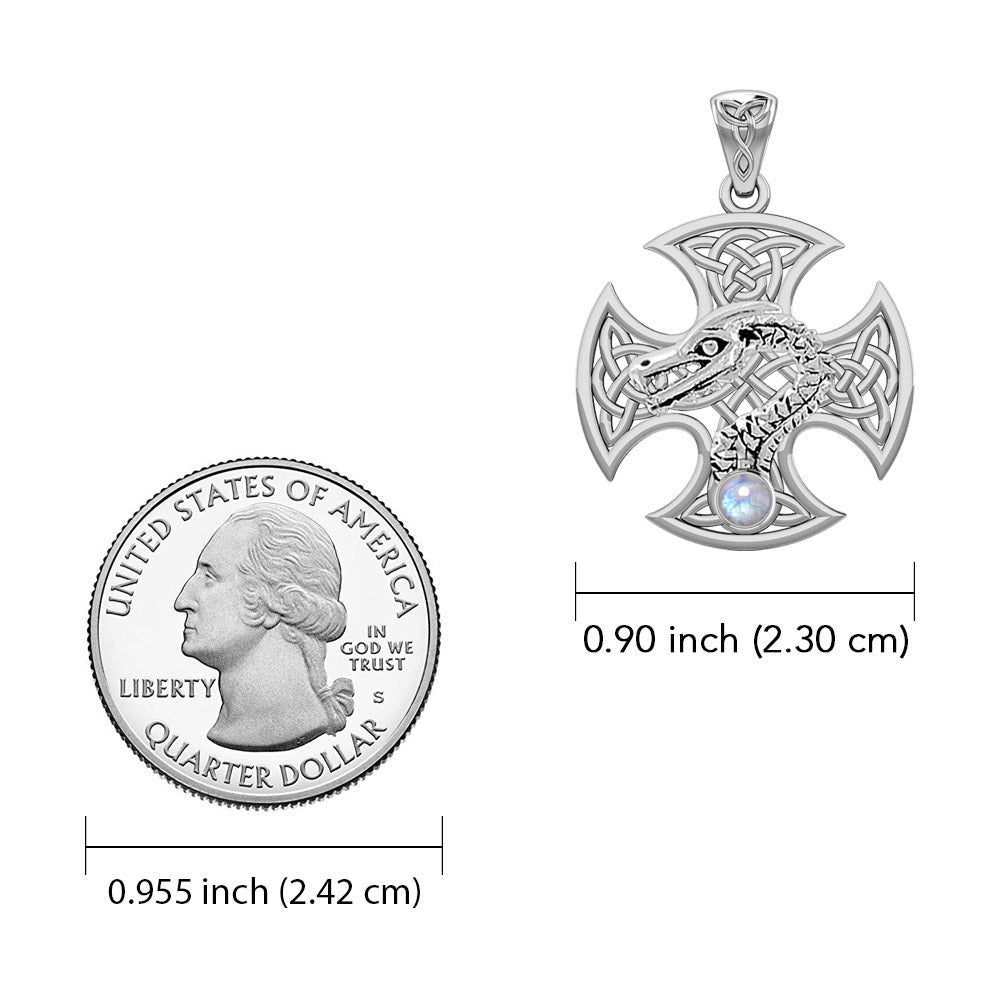 Dragon with Celtic Cross 14K White Gold Pendant WPD5818