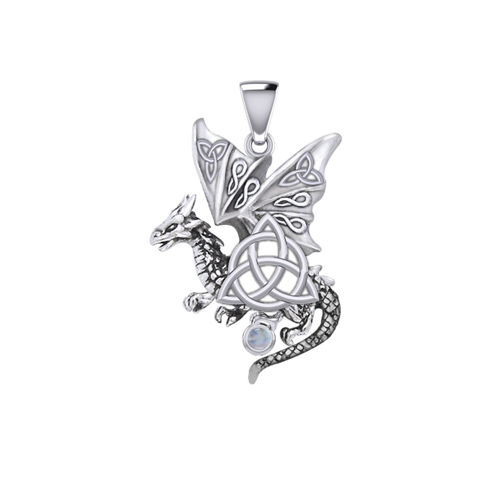 Dragon with Triquetra 14K White Gold Pendant WPD5821
