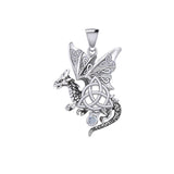 Dragon with Triquetra 14K White Gold Pendant WPD5821