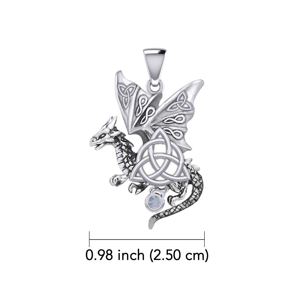 Dragon with Triquetra 14K White Gold Pendant WPD5821