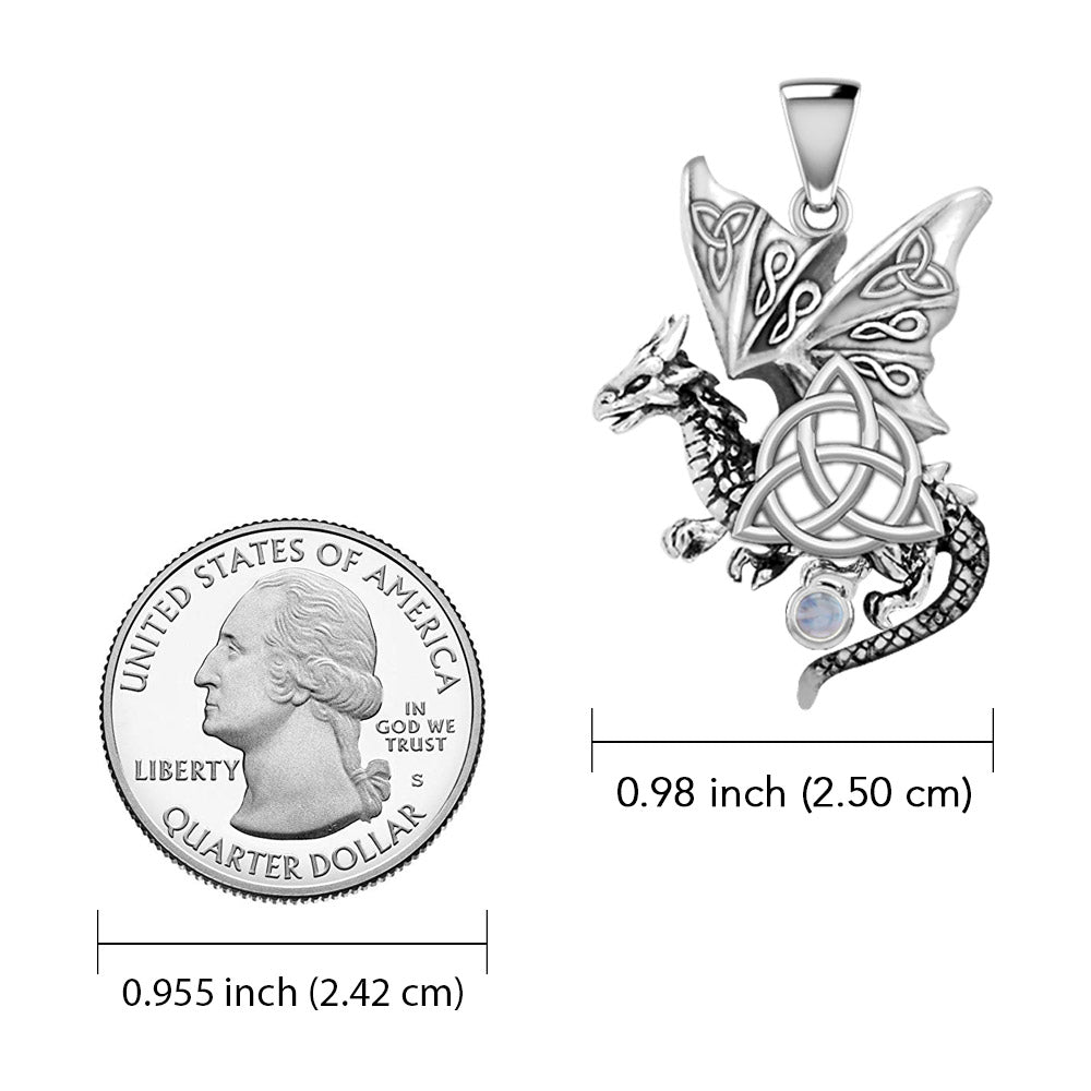 Dragon with Triquetra 14K White Gold Pendant WPD5821