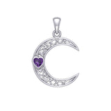 Celtic Crescent Moon with Heart Stone 14K White Gold Pendant WPD5886
