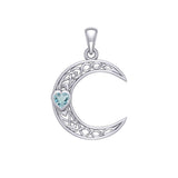 Celtic Crescent Moon with Heart Stone 14K White Gold Pendant WPD5886