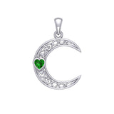 Celtic Crescent Moon with Heart Stone 14K White Gold Pendant WPD5886