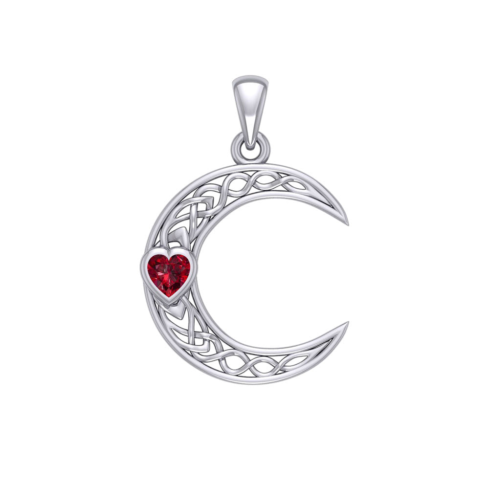Celtic Crescent Moon with Heart Stone 14K White Gold Pendant WPD5886