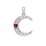 Celtic Crescent Moon with Heart Stone 14K White Gold Pendant WPD5886