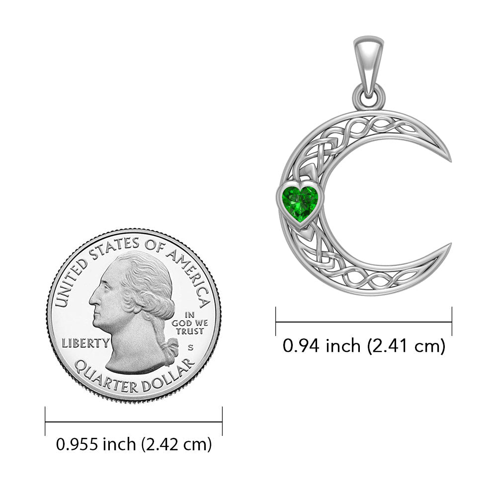 Celtic Crescent Moon with Heart Stone 14K White Gold Pendant WPD5886