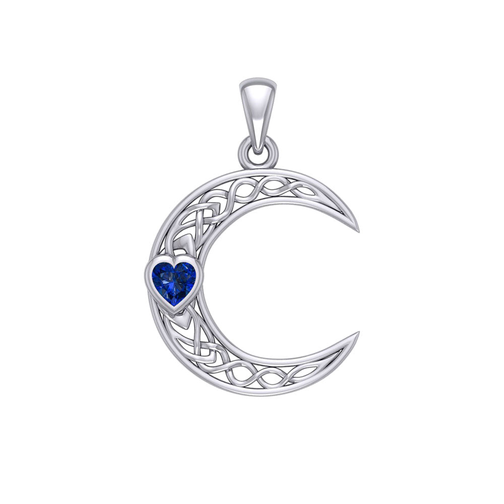 Celtic Crescent Moon with Heart Stone 14K White Gold Pendant WPD5886