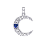 Celtic Crescent Moon with Heart Stone 14K White Gold Pendant WPD5886
