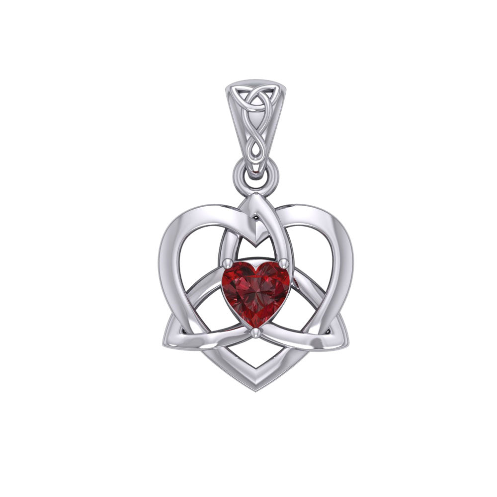 The Small Celtic Trinity Heart 14K White Gold Pendant with Gemstone WPD5913