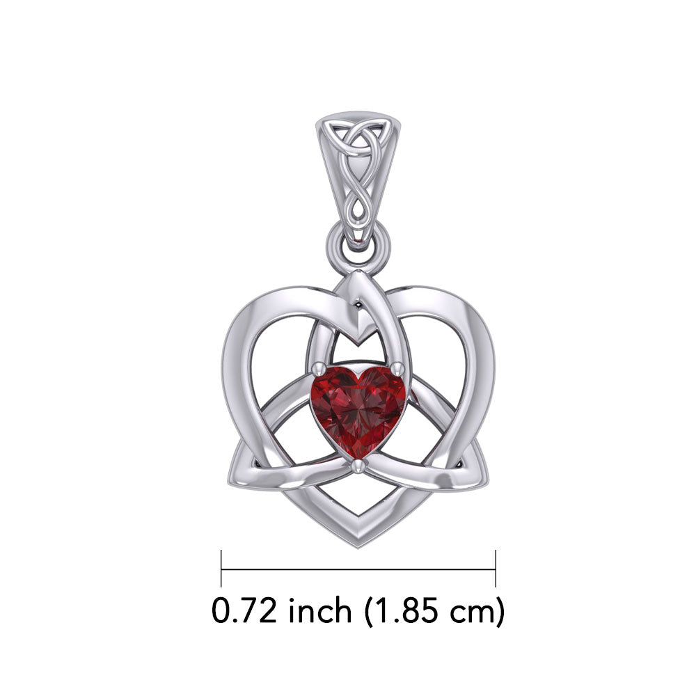 The Small Celtic Trinity Heart 14K White Gold Pendant with Gemstone WPD5913