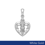 A powerful  White Gold Pendant Fleur-de-Lis and Heart WPD6067