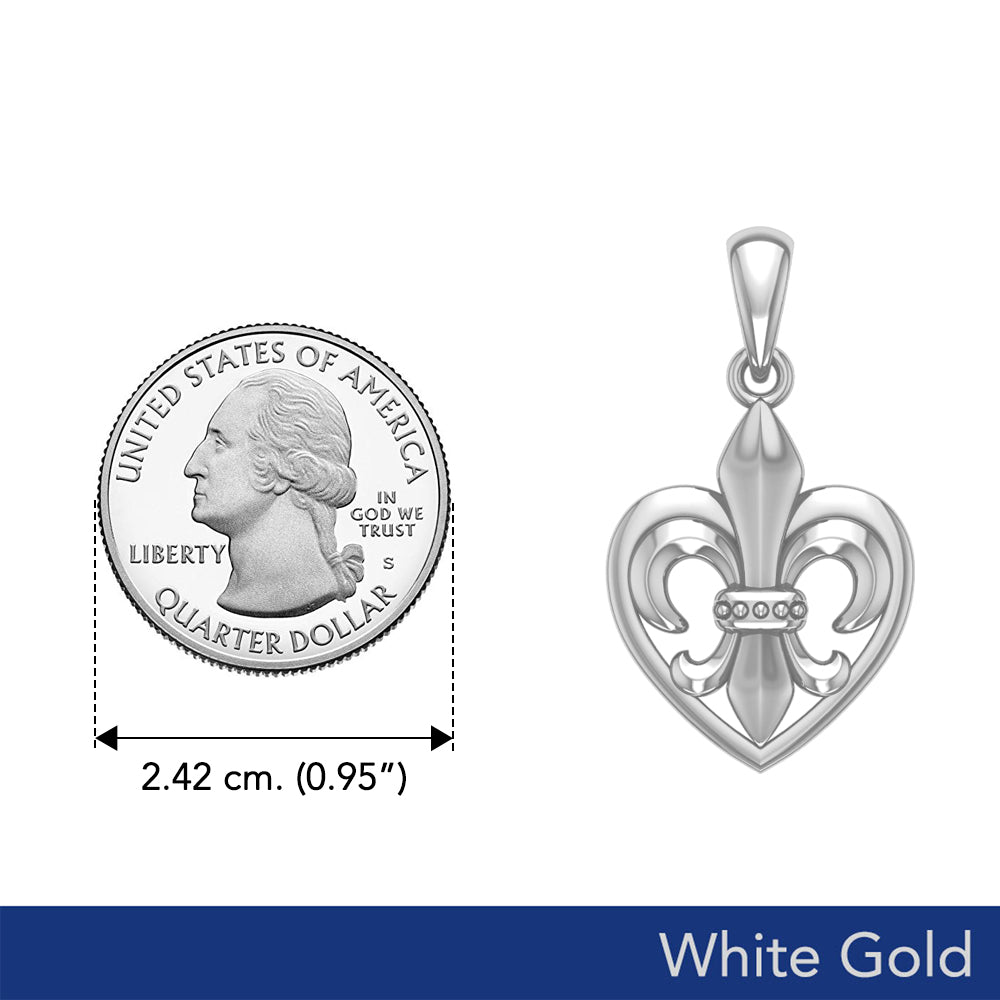 A powerful  White Gold Pendant Fleur-de-Lis and Heart WPD6067