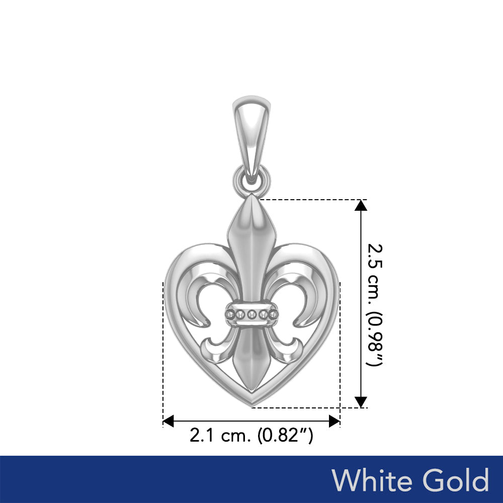 A powerful  White Gold Pendant Fleur-de-Lis and Heart WPD6067