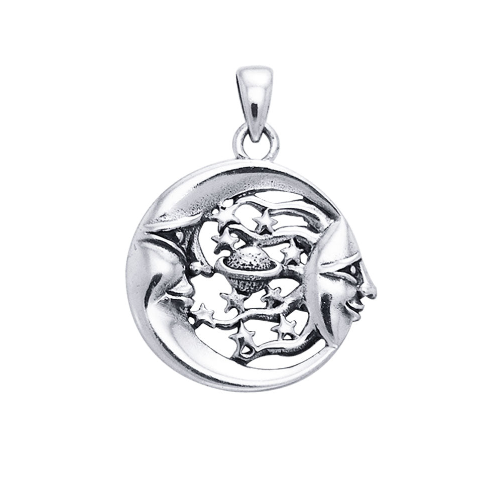 Moon Sun Stars And Planet 14K White Gold Pendant WTP3137