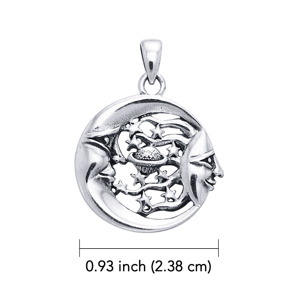 Moon Sun Stars And Planet 14K White Gold Pendant WTP3137