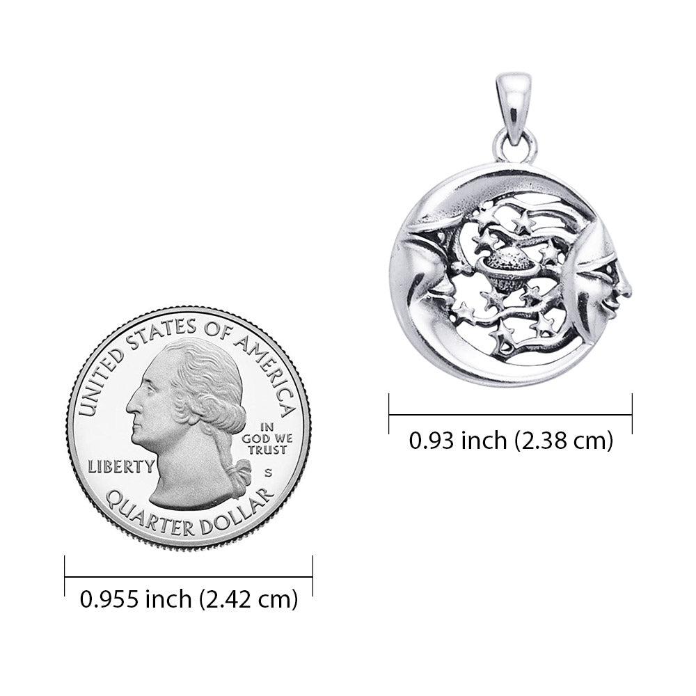 Moon Sun Stars And Planet 14K White Gold Pendant WTP3137