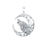 Baying wolf around the celestial beauty ~ 14K White Gold Pendant WTP831