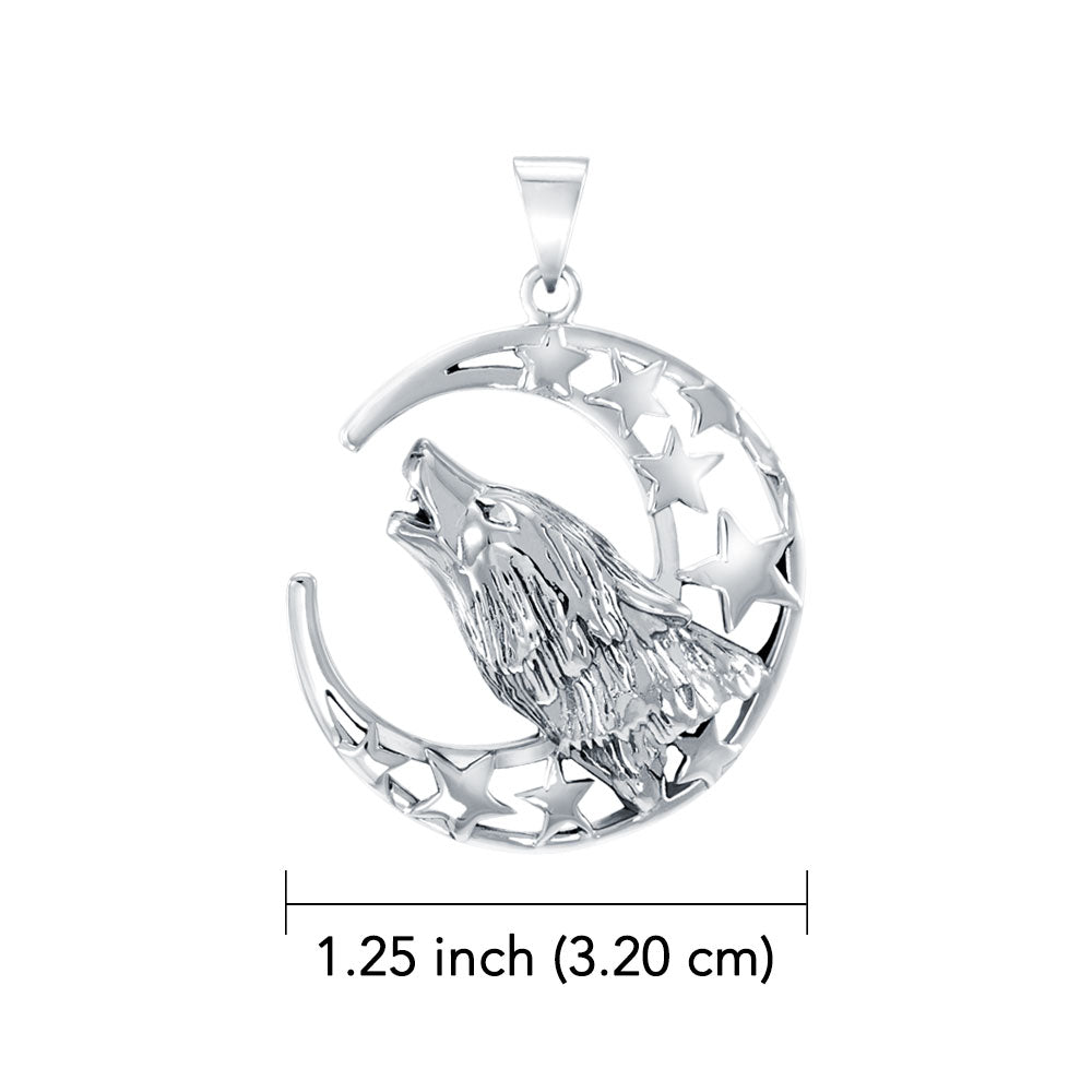 Baying wolf around the celestial beauty ~ 14K White Gold Pendant WTP831