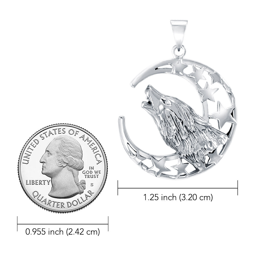 Baying wolf around the celestial beauty ~ 14K White Gold Pendant WTP831