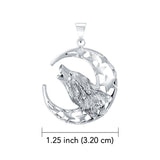 Baying wolf around the celestial beauty ~ 14K White Gold Pendant WTP831