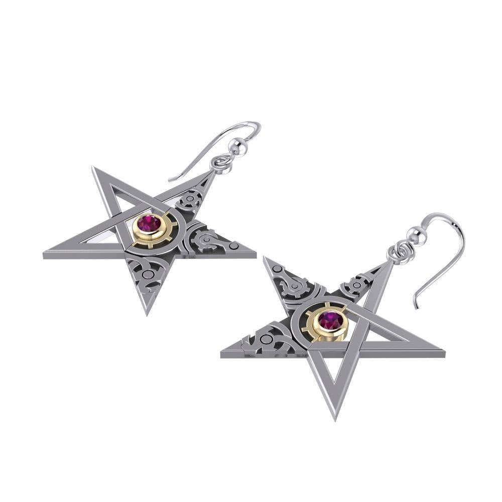 The Star Steampunk Silver and Gold Earrings MER1353 - Jewelry