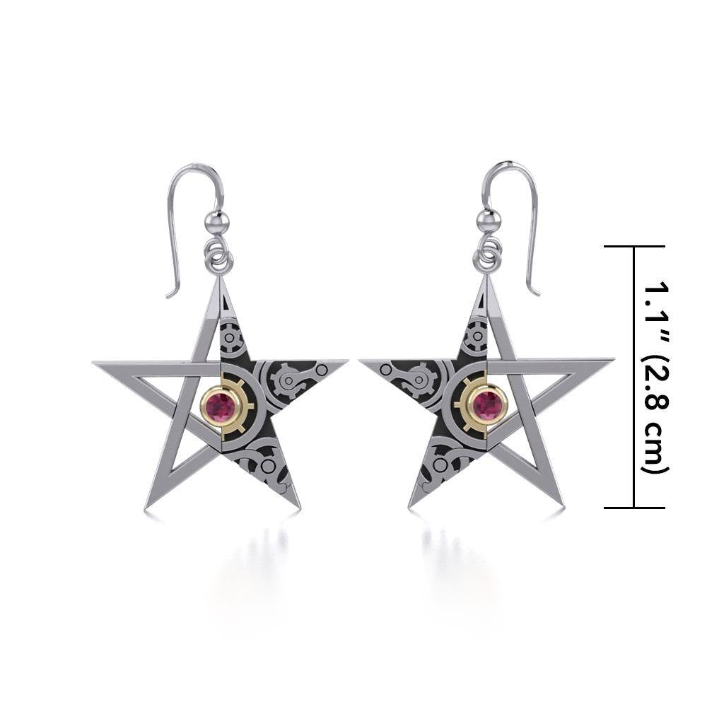 The Star Steampunk Silver and Gold Earrings MER1353 - Jewelry