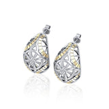 Celtic Four Point Knot Silver and Gold Post Earrings MER1681