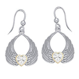 Gemstone Heart Angel Wings Silver and Gold Earrings MER1723 - Jewelry