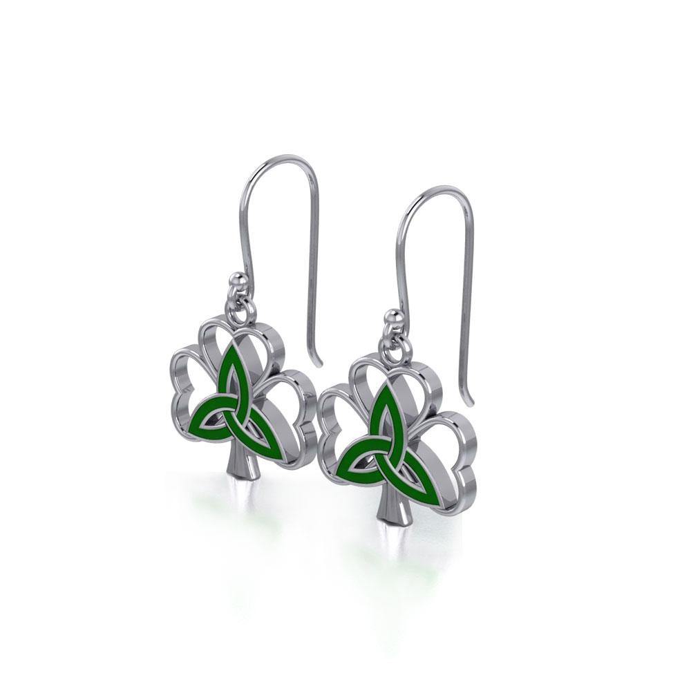 Enamel Trinity Knot on Shamrock  Clover Silver Earrings TER1719 - Jewelry