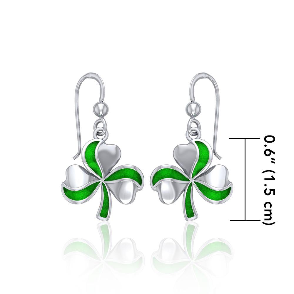 Lucky Shamrock Clover Silver Earrings with Enamel TER1732 - Jewelry
