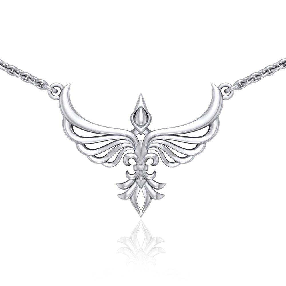 Phoenix with Fleur De Lis Sterling Silver Necklace TNC449 - Jewelry