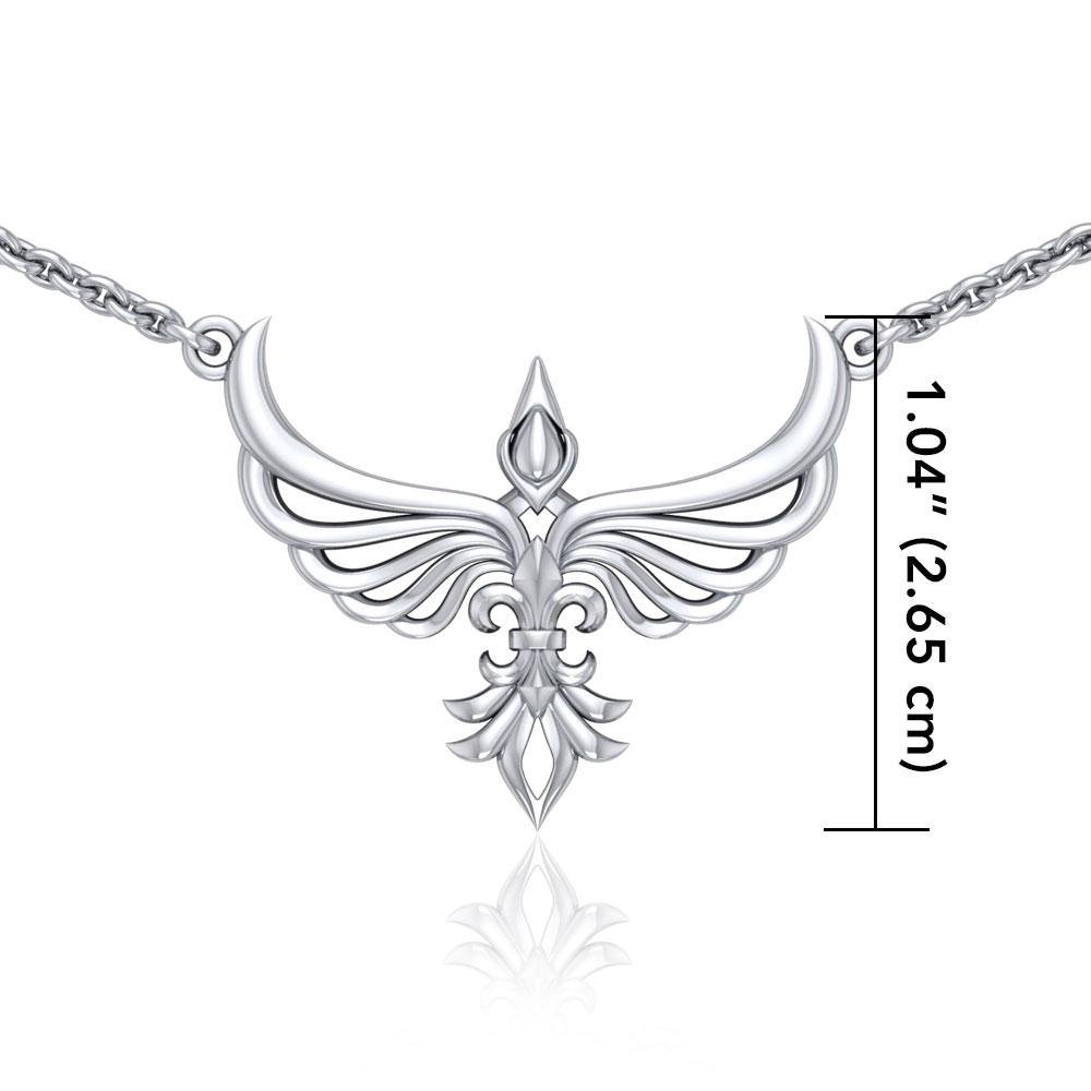 Phoenix with Fleur De Lis Sterling Silver Necklace TNC449 - Jewelry