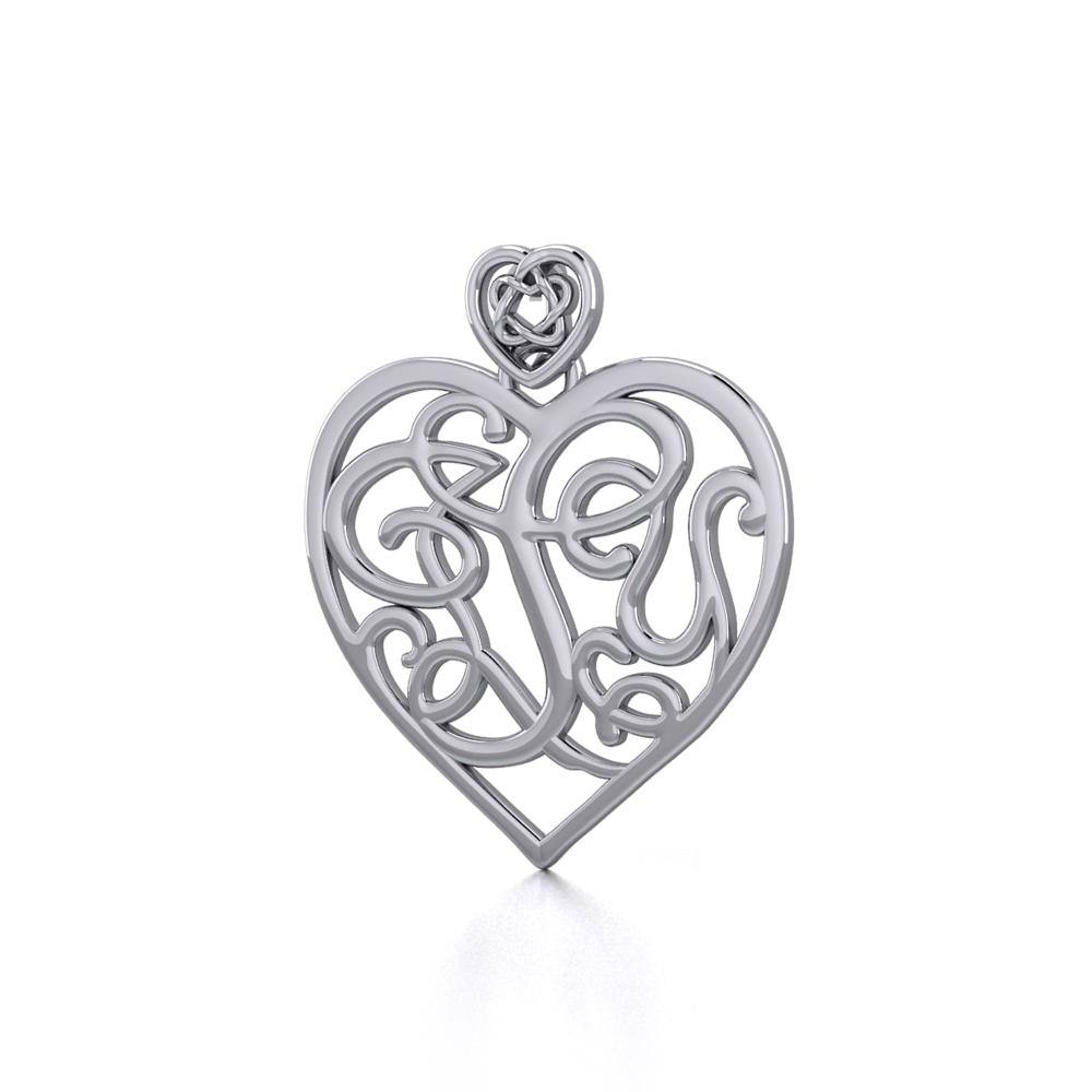 I LOVE YOU Monogramming with Celtic Heart Bail Silver Pendant TPD5196 - Jewelry