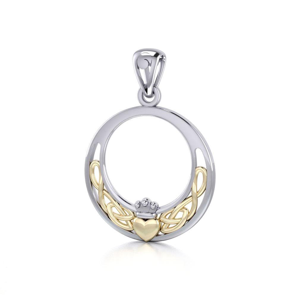 Celtic Claddagh & Celtic Knotwork Silver and Gold Pendant TPV1442 - Jewelry