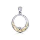 Celtic Claddagh & Celtic Knotwork Silver and Gold Pendant TPV1442 - Jewelry