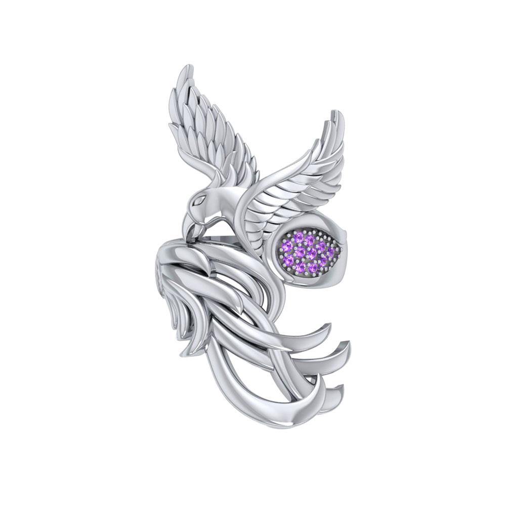 Alighting breakthrough of the Mythical Phoenix ~ Sterling Silver Ring with Gemstone Accents TRI1740 - Jewelry