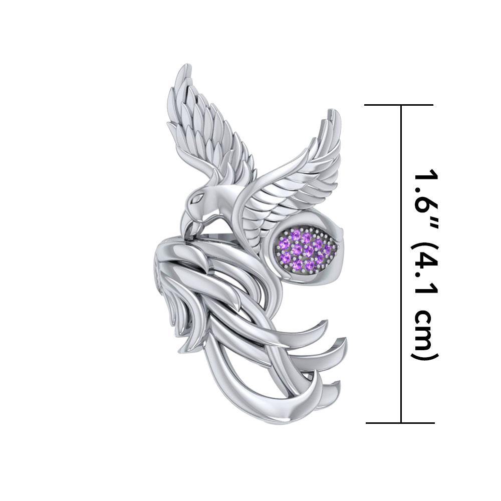 Alighting breakthrough of the Mythical Phoenix ~ Sterling Silver Ring with Gemstone Accents TRI1740 - Jewelry