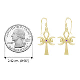 A breath of life ~ Solid Yellow Gold Triple Goddess Ankh Hook Earrings with Gemstone GER1708