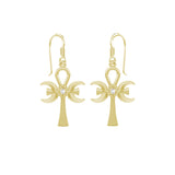 A breath of life ~ Solid Yellow Gold Triple Goddess Ankh Hook Earrings with Gemstone GER1708