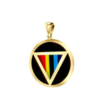 Rainbow Triangle Inlay with Black Onyk LGBTQ Pride Round Solid Gold Pendant GPD328