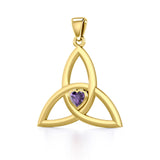 The Celtic Trinity Knot 14 Karat Yellow Gold Pendant with Heart Gemstone GPD5342