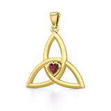 The Celtic Trinity Knot 14 Karat Yellow Gold Pendant with Heart Gemstone GPD5342