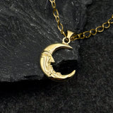 Crescent Moon Face with Stars Solid Gold Pendant GPD5642