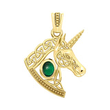 Celtic Unicorn Solid Yellow Gold Pendant with Gem GPD5732