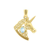 Celtic Unicorn Solid Yellow Gold Pendant with Gem GPD5732