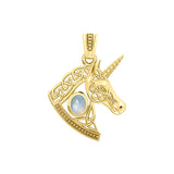 Celtic Unicorn Solid Yellow Gold Pendant with Gem GPD5732