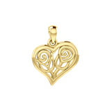 Double Roses in Heart Solid Gold Pendant GPD6047